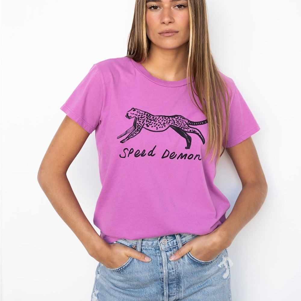 MOTHER Purple Short Sleeve Tee with Graphic Print